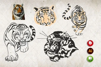 طرح وکتور حیوانات شماره 4 ( آماده برش لیزری و حکاکی ) - وکتور ببر