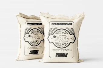 طرح لایه باز لیبل کیسه برنج (سیاه و سفید) | فرمت EPS + فونت‌ها