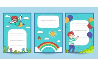 طرح لایه باز کاغذ یادداشت کودکانه با تم آسمان و رنگین‌کمان
