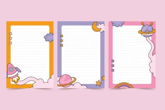 طرح لایه باز کاغذ یادداشت کودکانه با تم فضایی