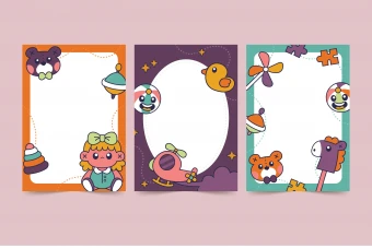 طرح لایه باز برگه یادداشت‌های فانتزی اسباب‌بازی‌های قدیمی (EPS، AI، JPG) - دنیای رنگارنگ کودکی