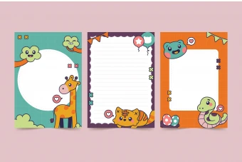 طرح لایه باز برگه یادداشت‌های فانتزی حیوانات جنگل (EPS، AI، JPG) - جذاب و رنگارنگ برای کودکان و نوجوانان