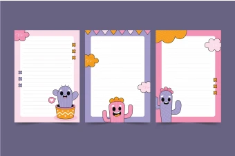 طرح لایه باز برگه یادداشت‌های فانتزی کاکتوسی (EPS، AI، JPG) - مناسب برای چاپ و طراحی دیجیتال