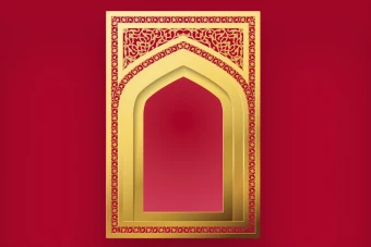 طرح محراب تذهیب دار رنگ طلایی با زمینه قرمز