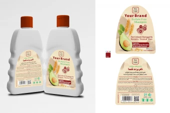 طرح لیبل بسته بندی شامپو به همراه موکاپ لایه باز