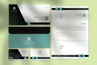 دانلود طرح لایه باز ست اداری مدرن مشکی و فیروزهای | کارت ویزیت، پاکت نامه، سربرگ (فرمت AI و EPS)
