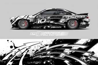 وکتور برچسب یا لیبل روی ماشین های مسابقه سیا سفید