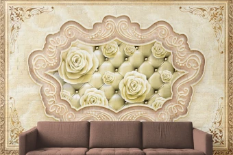 طرح کاغذ دیواری یا طرح نمای دیوار اتاق با تصویر گل