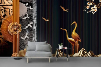 طرح کاغذ دیواری یا طرح نمای دیوار اتاق با تصویر پرنده