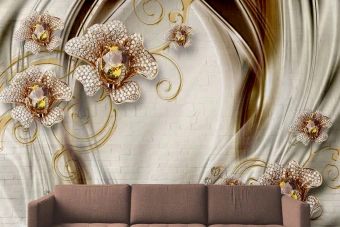 طرح دیوار یا نمای کاغذ دیواری با طرح گل های طلایی