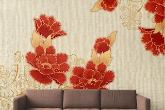 طرح دیوار یا نمای کاغذ دیواری با طرح گل های قرمز
