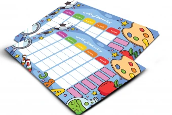 دانلود فایل لایه باز برنامه هفتگی کلاسی کودکانه – رنگ‌های شاد و جذاب در سایز A4