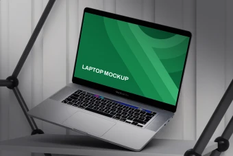 موکاپ لپ تاپ سه بعدی خاکستری شیک مناسب وبسایت و اپلیکیشن و پرزنتیشن و ست اداری