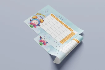 طرح لایه باز جدول برنامه هفتگی کودکانه – طراحی شاد با شخصیت کارتونی ساعت