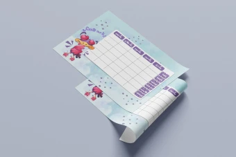 طرح لایه باز برنامه هفتگی کودکانه – طراحی شاد با پرنده کارتونی و رنگ‌های فانتزی