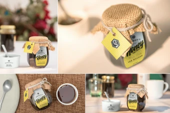 موکاپ لایه باز شیشه عسل ومربا