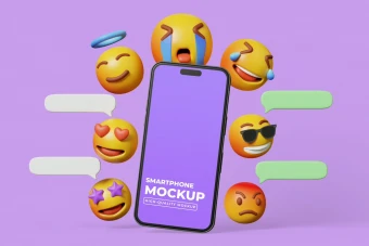 دانلود موکاپ لایه باز تلفن همراه با ایموجی سه بعدی