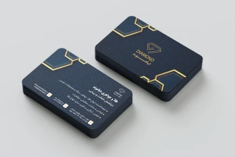 دانلود طرح لایه باز کارت ویزیت طلا و جواهر فروشی | طراحی لوکس سرمه‌ای و طلایی