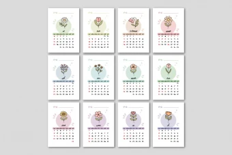 پک تقویم شمسی ۱۴۰۵ گل‌دار مینیمال | مجموعه ۱۲ ماهه کارت‌پستالی با تصویرسازی فانتزی
