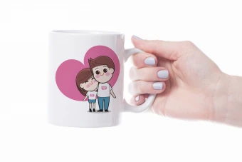 طرح لایه باز موکاپ عاشقانه کاراکتر کارتونی ماگ به صورت وکتور و فتوشاپ شماره 1