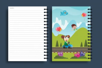 طرح جلد و برگه دفتر مشق و نقاشی جدید با کاراکترهای کودکانه و رنگبندی زیبا