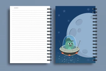 طرح جلد و برگه دفتر مشق و نقاشی با کاراکتر کودکانه فضا و رنگبندی زیبا جدید