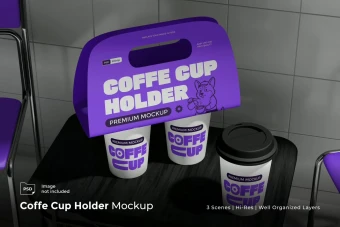 دانلود موکاپ لایه باز هولدر لیوان بیرون‌بر قهوه