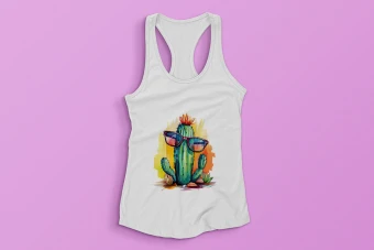 طرح تاپ رکابی زنانه (Cactus with glasses)