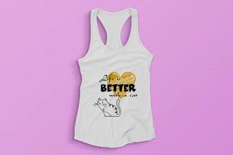 طرح تاپ رکابی زنانه (Life is better with a cat)