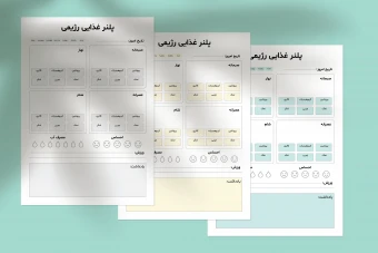 پلنر غذایی رژیمی لایه باز | قالب حرفه‌ای برنامه غذایی روزانه و ردیاب تغذیه AI PDF JPG