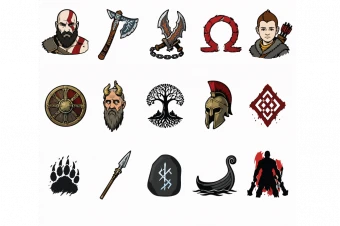 پک 15 عددی آیکون های 2 بعدی از بازی محبوب GOD OF WAR در فرمت وکتور