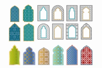 مجموعه (پک) حاشیه اسلیمی اسلامی با طرح محراب و پنجره گره دار