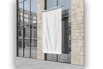 موکاپ بنر اطلاعیه روی دیوار عمودی