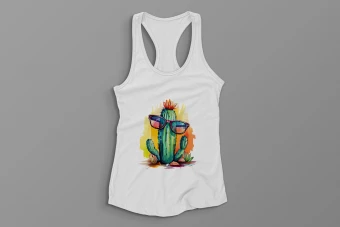طرح تاپ رکابی زنانه (Cactus with glasses)